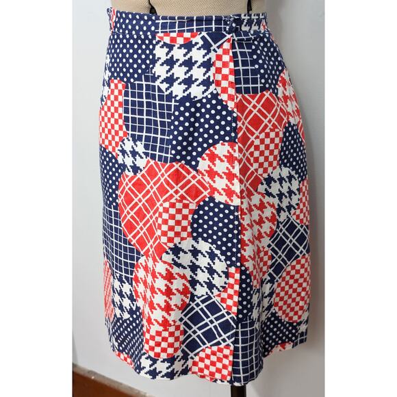 60s Blue/Red Patchwork Skort - Picture 6 of 7